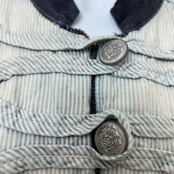 Free People Womens Jacket Medium Striped Denim Military Style Button Blazer - Picture 7 of 16